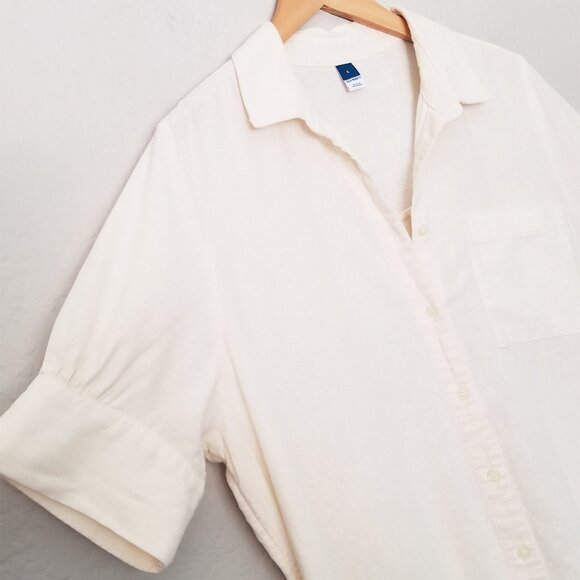 OLD NAVY Linen-Blend Shirt Dress Size L Creme De La Crème Beach Summer Everyday - Picture 14 of 16